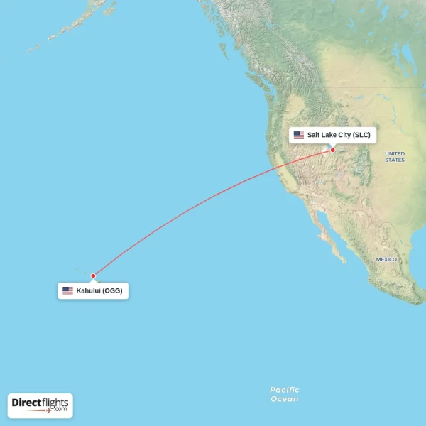 Kahului - Salt Lake City direct flight map