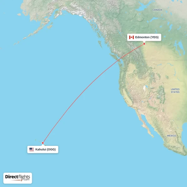 Kahului - Edmonton direct flight map