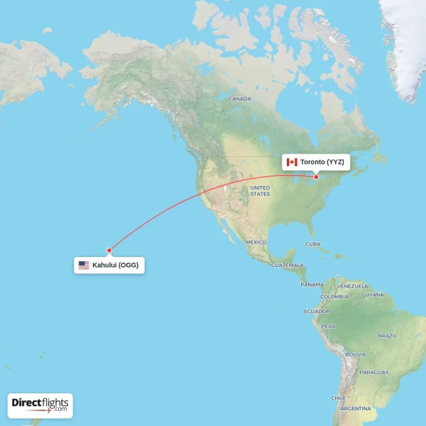 Kahului - Toronto direct flight map