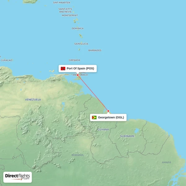 Georgetown - Port Of Spain direct flight map