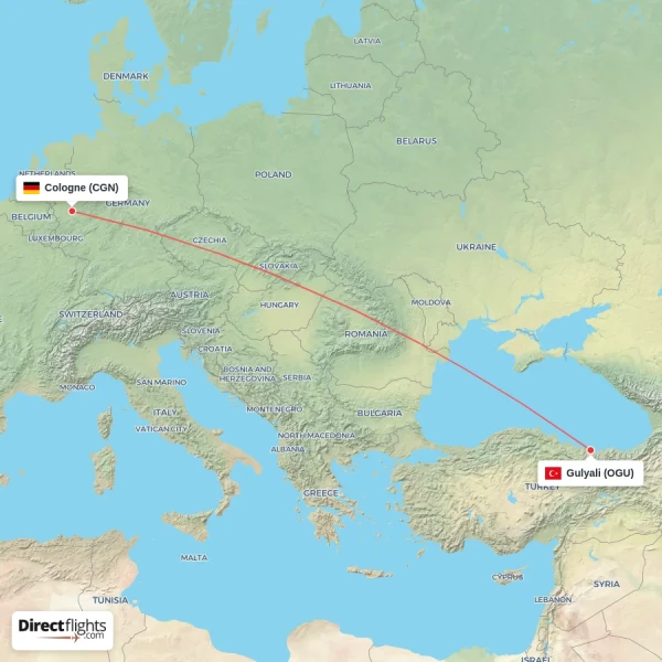 Gulyali - Cologne direct flight map