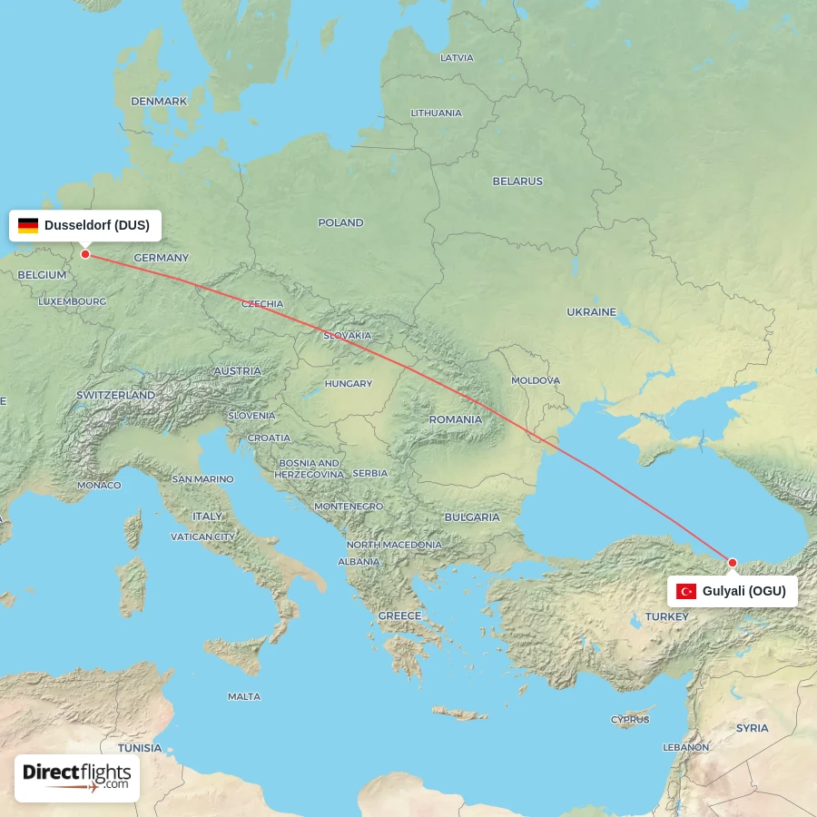 OGU - DUS route map
