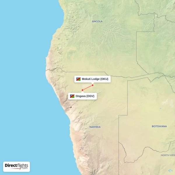 Ongava - Mokuti Lodge direct flight map