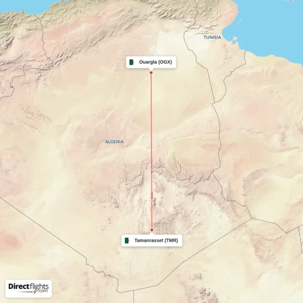 Ouargla - Tamanrasset direct flight map