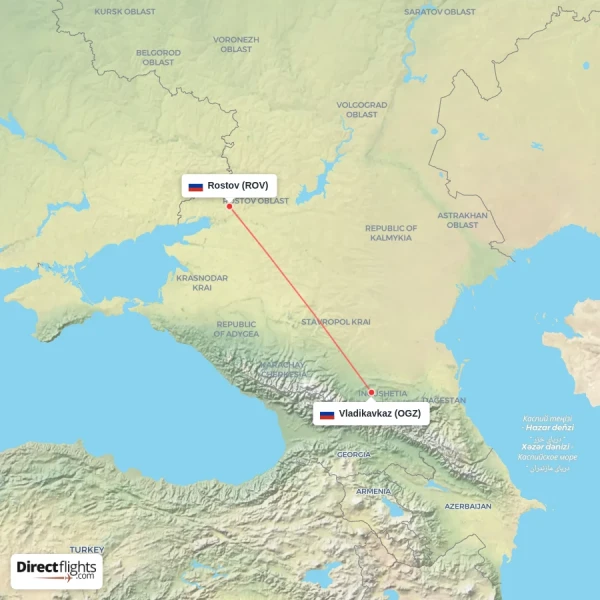 Vladikavkaz - Rostov direct flight map