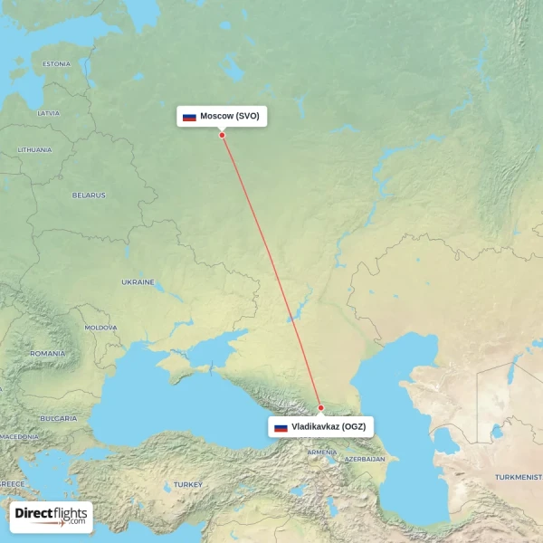 Vladikavkaz - Moscow direct flight map