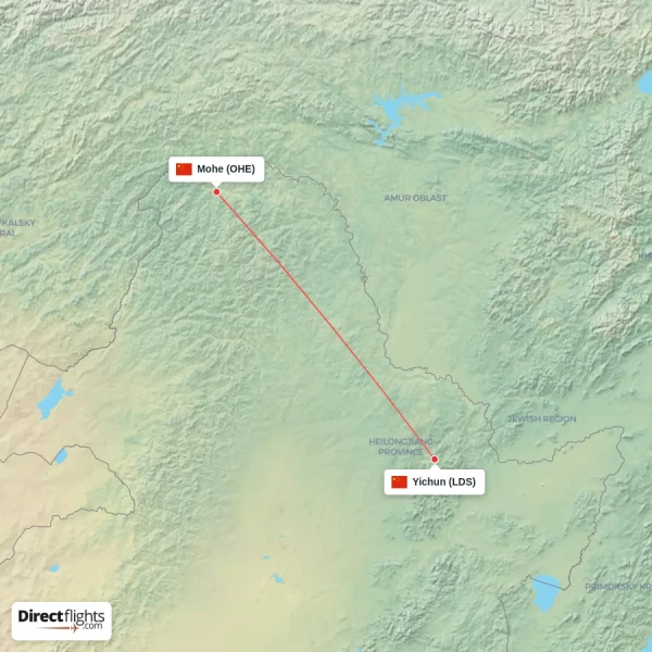 Mohe - Yichun direct flight map