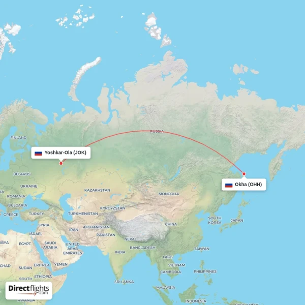 Okha - Yoshkar-Ola direct flight map