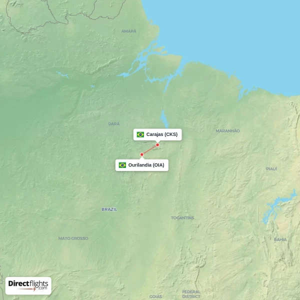 Ourilandia - Carajas direct flight map