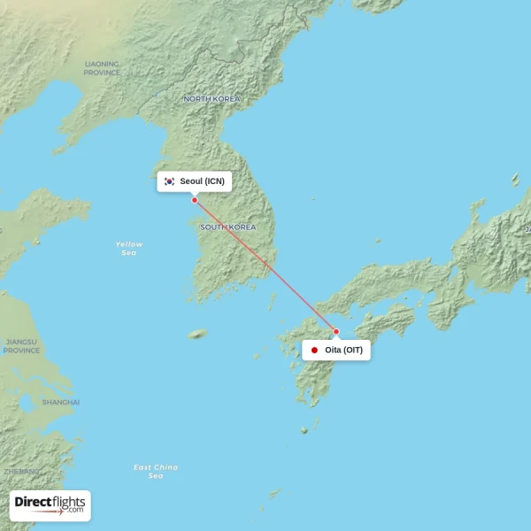 Oita - Seoul direct flight map