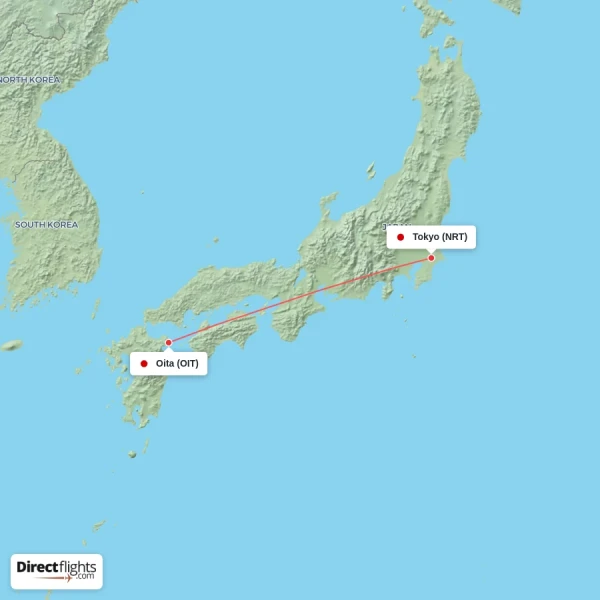 Oita - Tokyo direct flight map