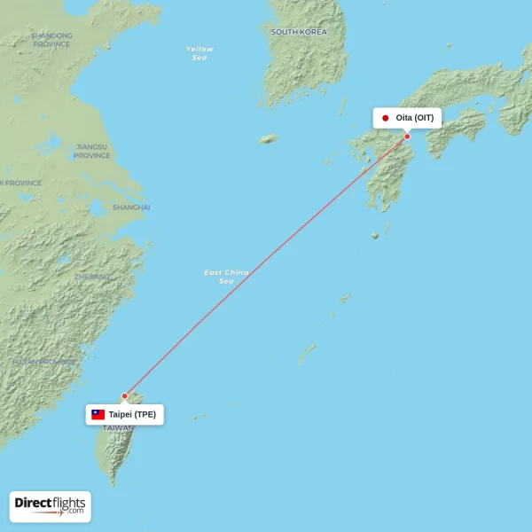 Oita - Taipei direct flight map