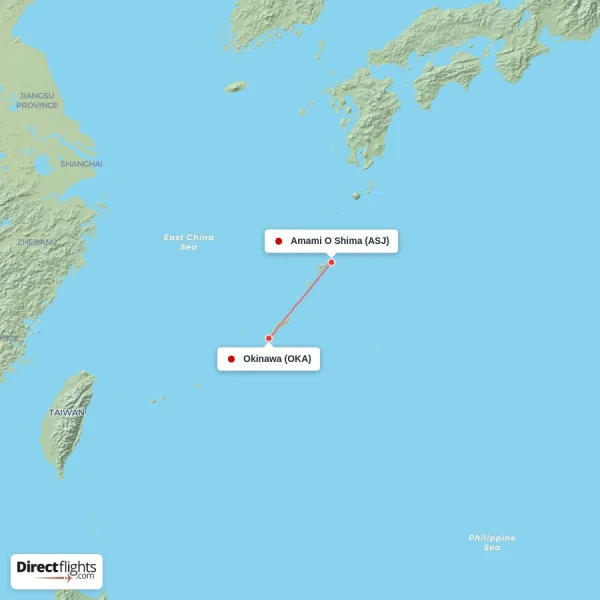 Okinawa - Amami O Shima direct flight map