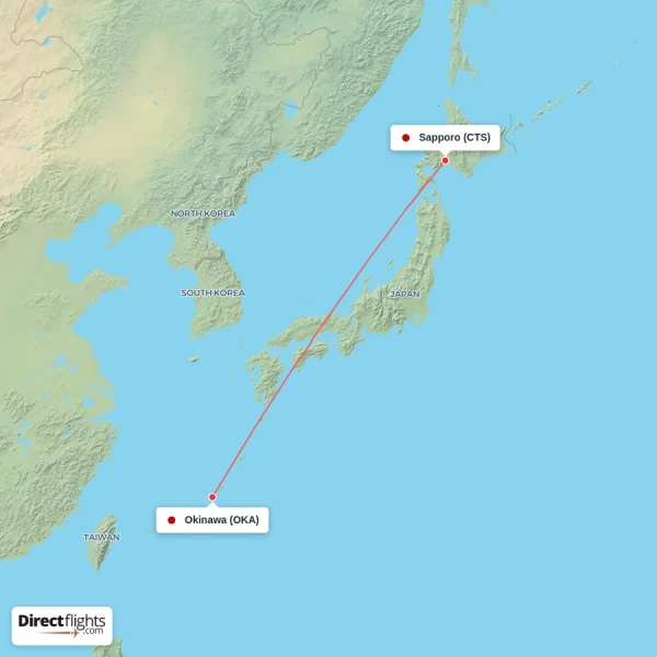 Okinawa - Sapporo direct flight map