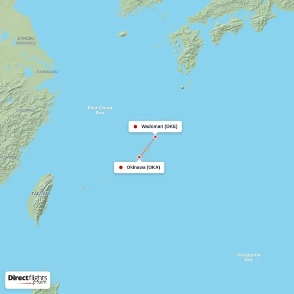 Okinawa - Wadomari direct flight map