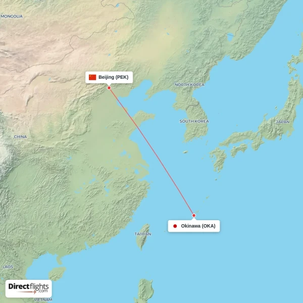 Okinawa - Beijing direct flight map