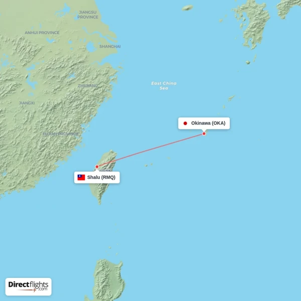 Okinawa - Shalu direct flight map