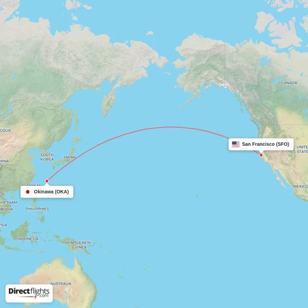 Okinawa - San Francisco direct flight map