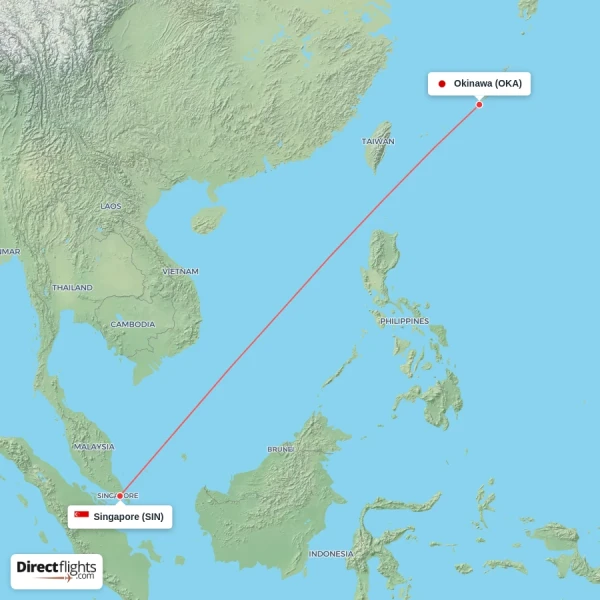 Okinawa - Singapore direct flight map