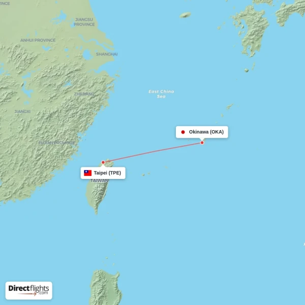 Okinawa - Taipei direct flight map