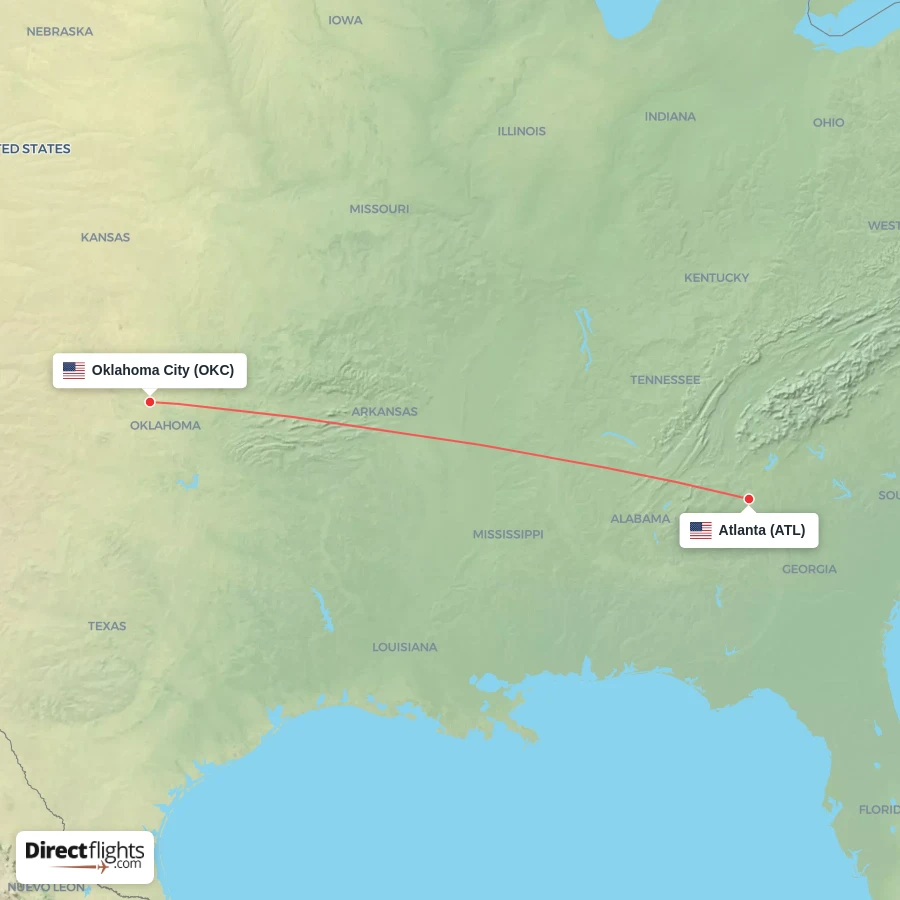 OKC - ATL route map