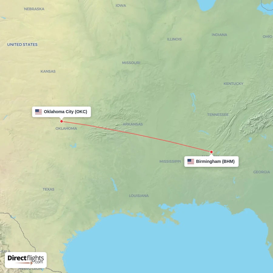 OKC - BHM route map