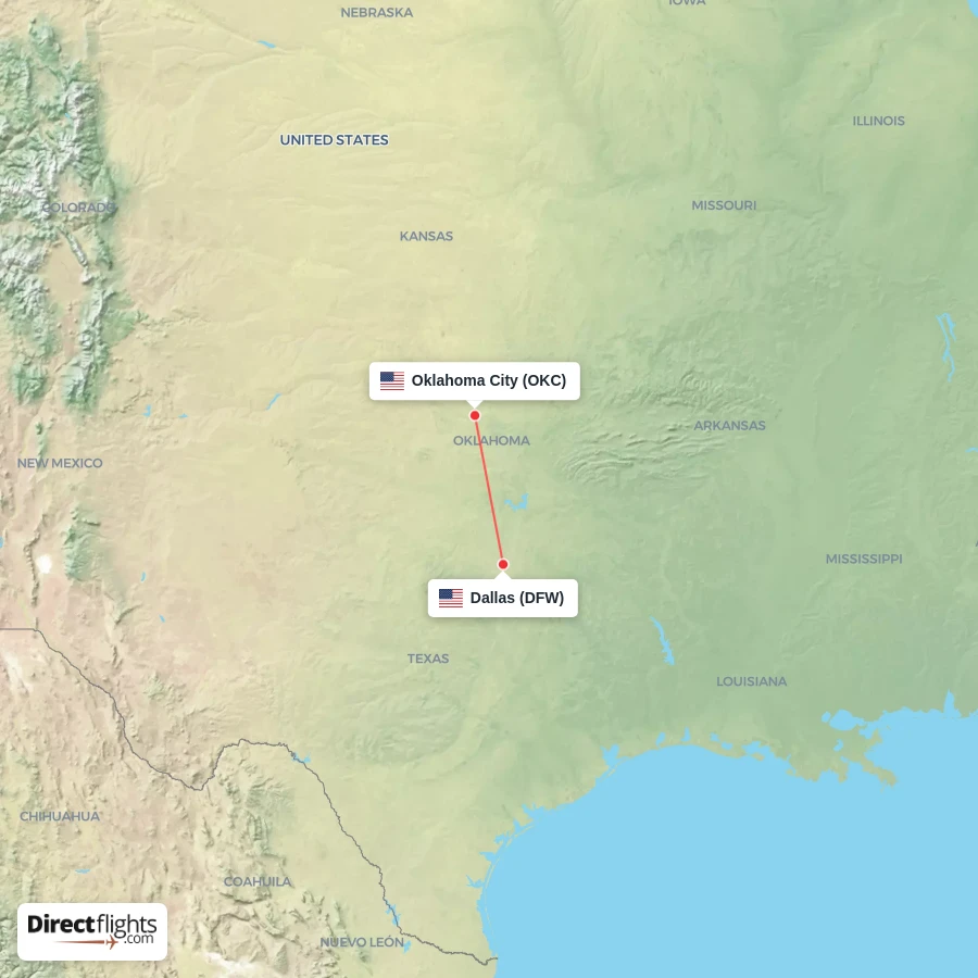 OKC - DFW route map