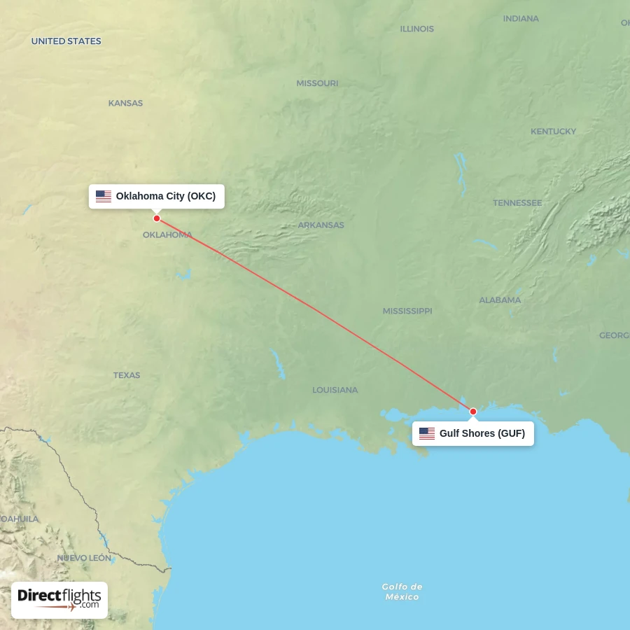 OKC - GUF route map