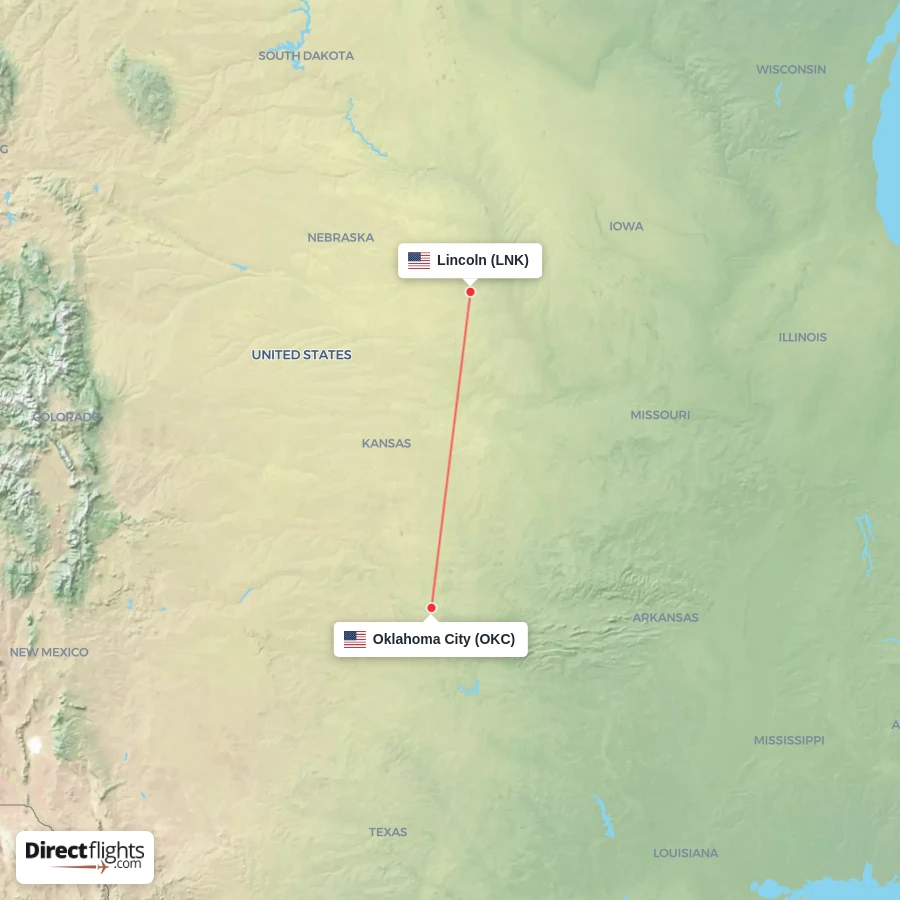 OKC - LNK route map