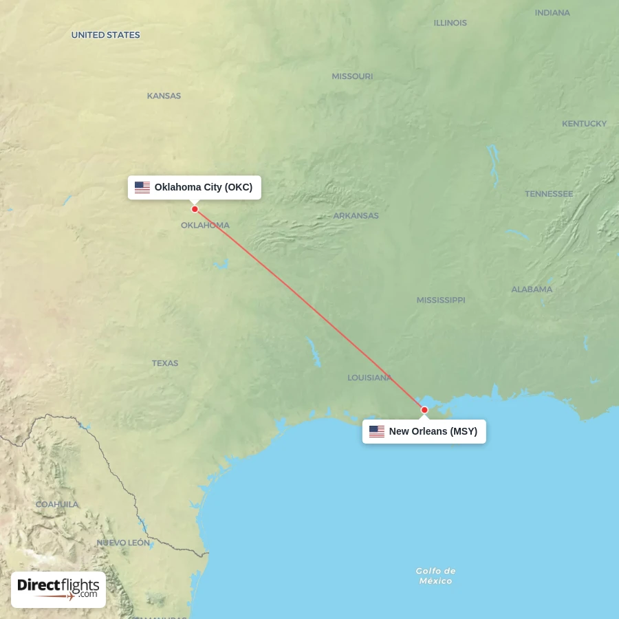 OKC - MSY route map