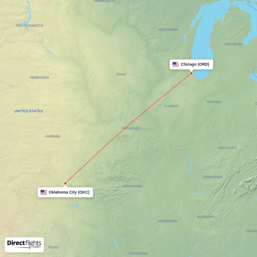 OKC - ORD route map