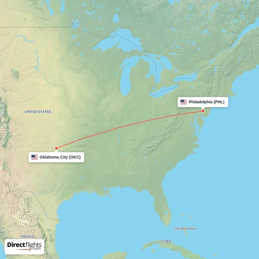 OKC - PHL route map
