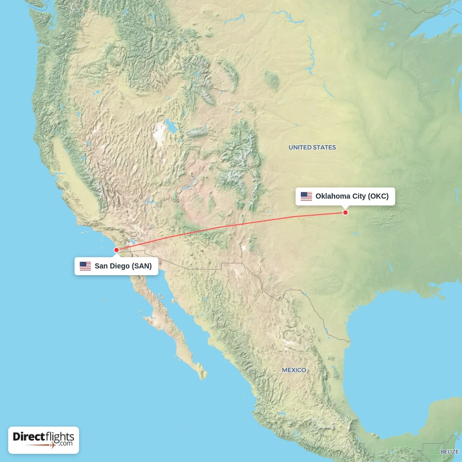 OKC - SAN route map