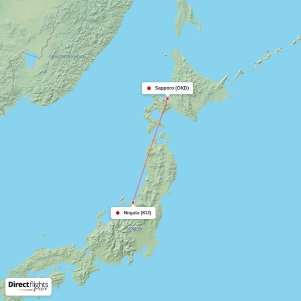 Sapporo - Niigata direct flight map