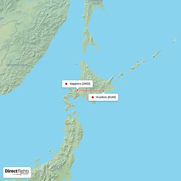 Sapporo - Kushiro direct flight map