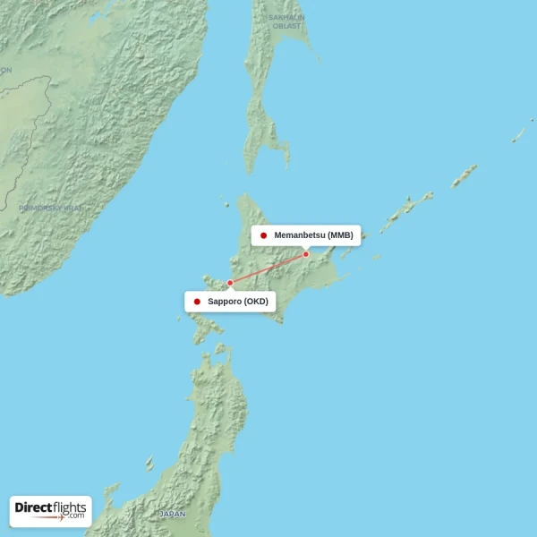 Sapporo - Memanbetsu direct flight map