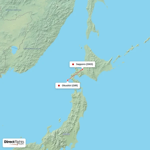 Sapporo - Okushiri direct flight map