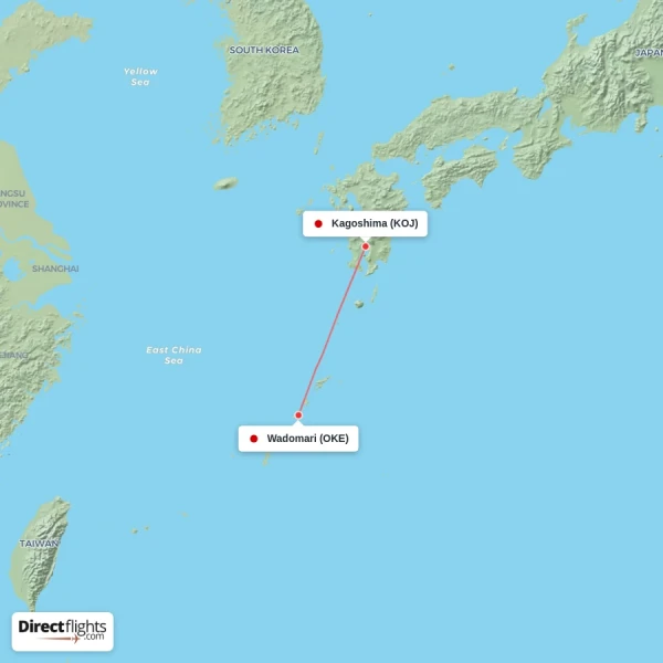 Wadomari - Kagoshima direct flight map