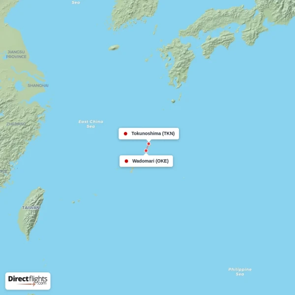 Wadomari - Tokunoshima direct flight map