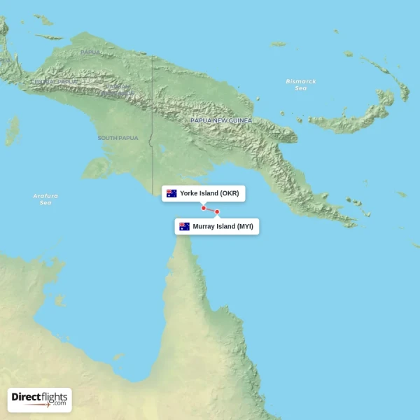 Yorke Island - Murray Island direct flight map