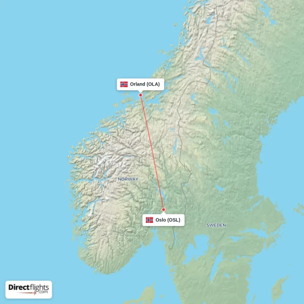 Orland - Oslo direct flight map