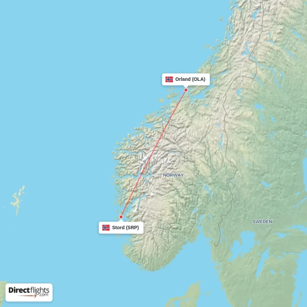 Orland - Stord direct flight map
