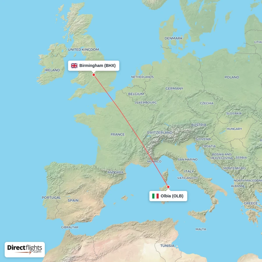 OLB - BHX route map