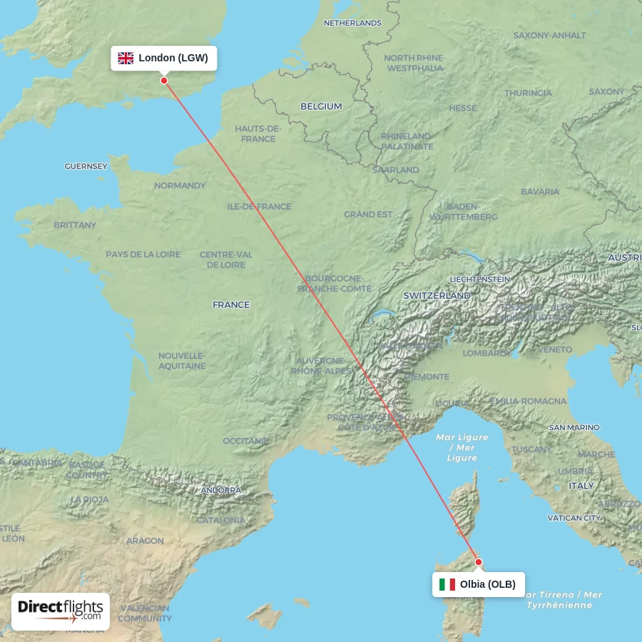 OLB - LGW route map