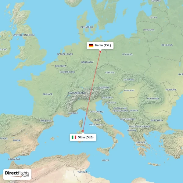 Olbia - Berlin direct flight map