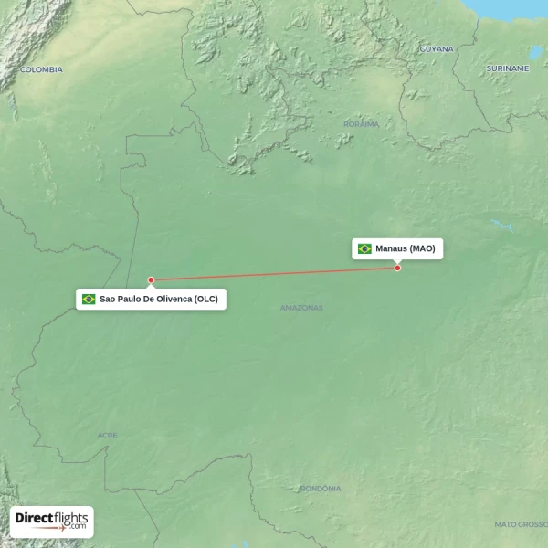 Sao Paulo De Olivenca - Manaus direct flight map