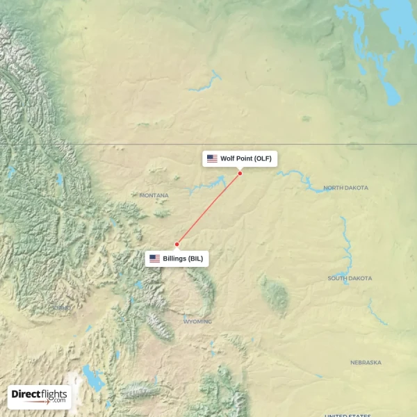 Wolf Point - Billings direct flight map