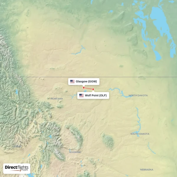 Wolf Point - Glasgow direct flight map