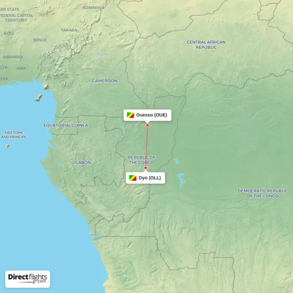 Oyo - Ouesso direct flight map
