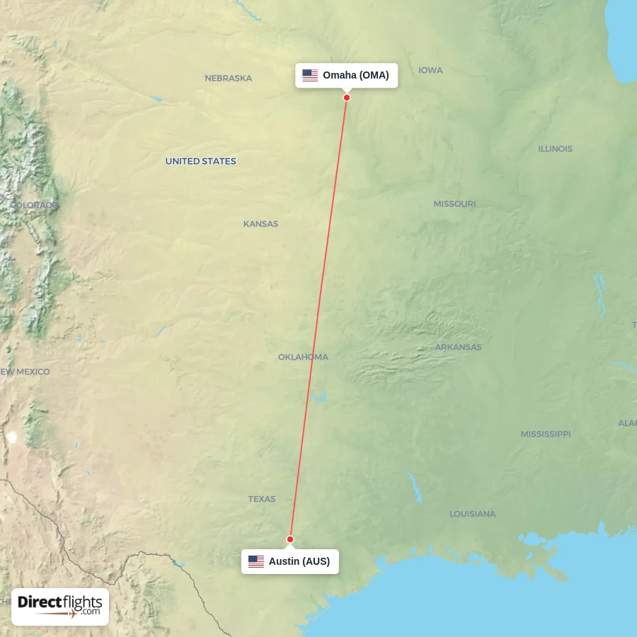 OMA - AUS route map